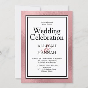 LGBTQ Rose Gold Modern Wedding Celebration Invitation