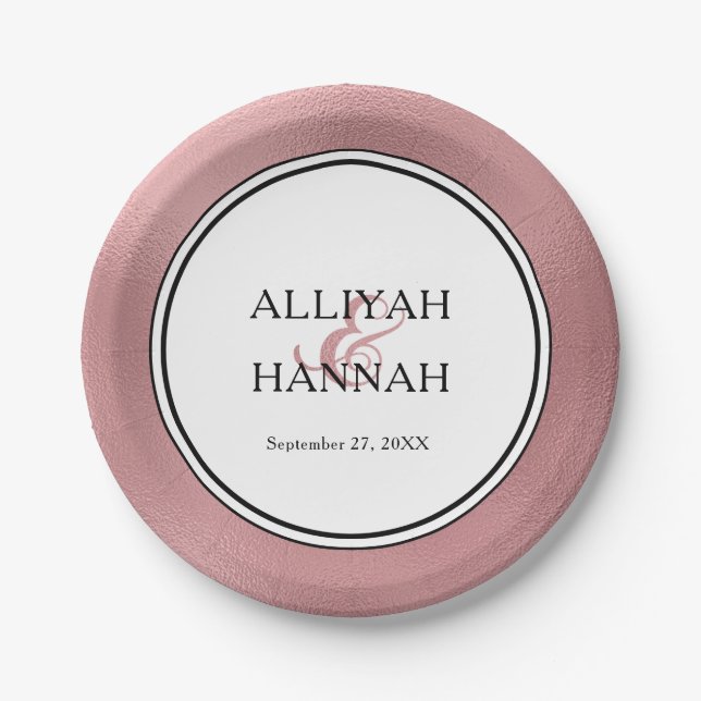 LGBTQ Rose Gold Modern Wedding Paper Plate (Front)