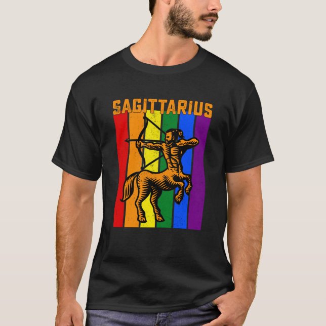 LGBTQ Sagittarius Zodiac Sign Vintage Astrology T-Shirt (Front)