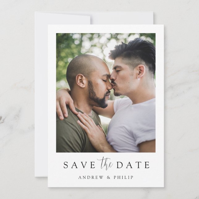 LGBTQ Simple Elegant Modern Photo Save The Date (Front)