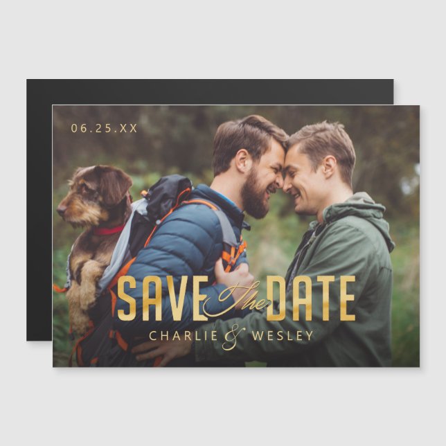 LGBTQ Simple Traditional Save the Date with Photo Magnetic Invitation (Front/Back)