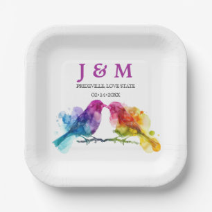 LGBTQ+ sweet Rainbow Lovebirds Paper Plates