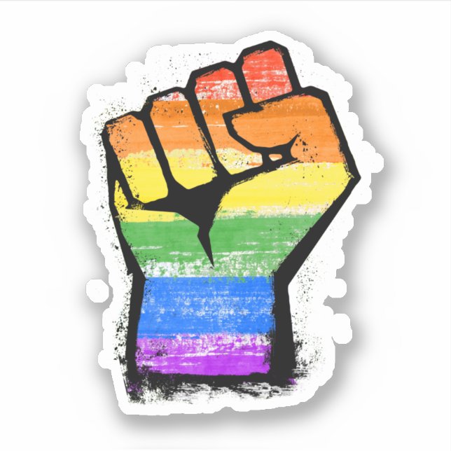 LGBTQ Traditional Rainbow Pride Fist Sticker (Front)