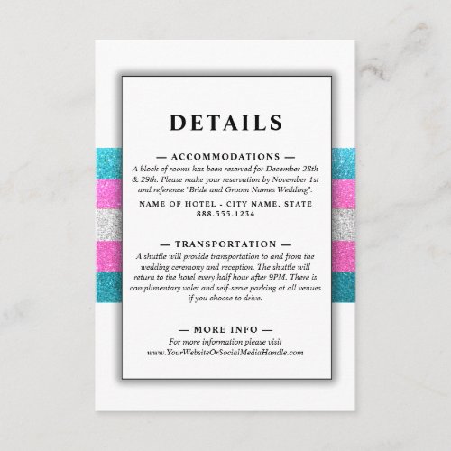 LGBTQ Trans Chic Modern White Wedding Glitter Enclosure Card