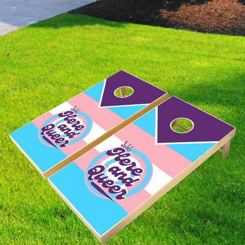 LGBTQ Transgender Flag _ Here and Queer Cornhole Set