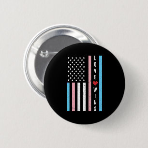 LGBTQ Transgender Pride Love Wins US American Flag Button