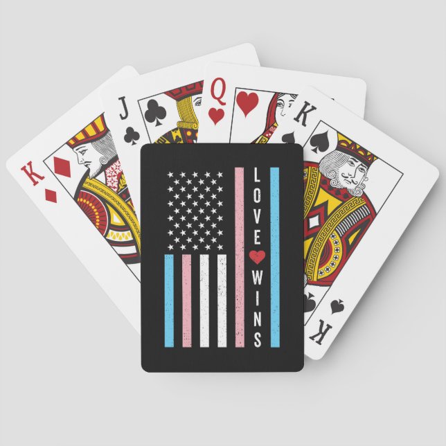 LGBTQ Transgender Pride Love Wins US American Flag Poker Cards (Back)