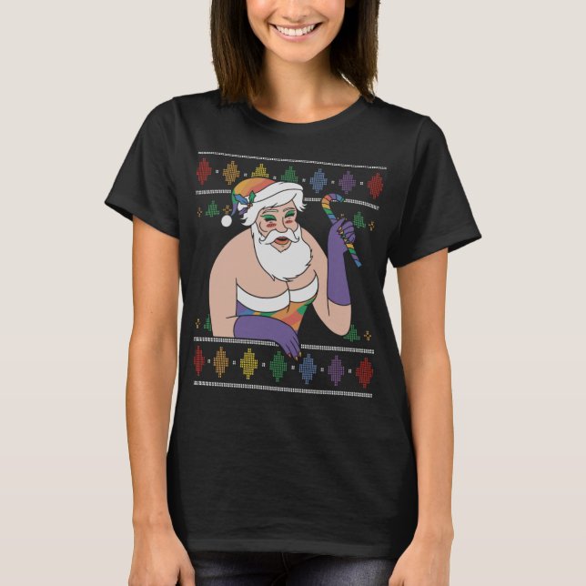 LGBTQ+ Ugly Christmas Gay Pride Santa Bisexual Les T-Shirt (Front)