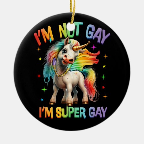 LGBTQ Unicorn Super Gay Pride LGBT Ally Rainbow Fl Ceramic Ornament