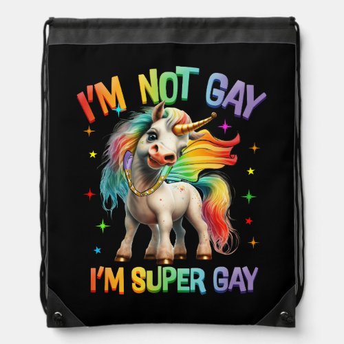LGBTQ Unicorn Super Gay Pride LGBT Ally Rainbow Fl Drawstring Bag