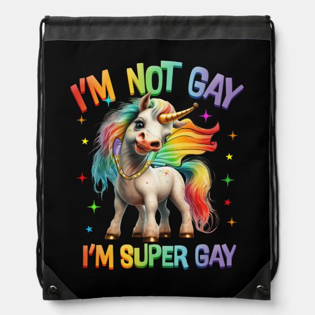 LGBTQ Unicorn Super Gay Pride LGBT Ally Rainbow Fl Drawstring Bag (Front)