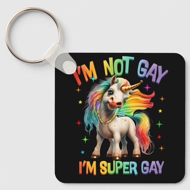 LGBTQ Unicorn Super Gay Pride LGBT Ally Rainbow Fl Keychain (Front)