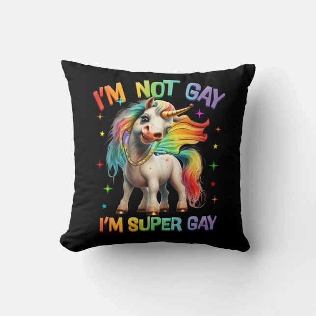 LGBTQ Unicorn Super Gay Pride LGBT Ally Rainbow Fl Throw Pillow (Front)