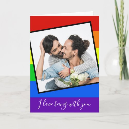 LGBTQ Valentines Day Couple Photo Custom Rainbow Card