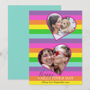 LGBTQ Valentines Rainbow Flag Photocard Holiday C Card