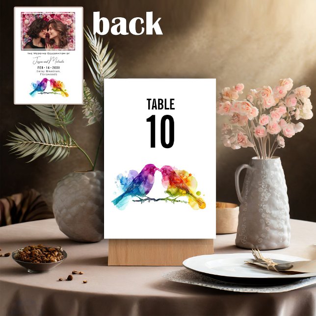 LGBTQ+  wedding Rainbow Lovebirds Table Number (LGBTQ+ wedding Rainbow Lovebirds Table Number)