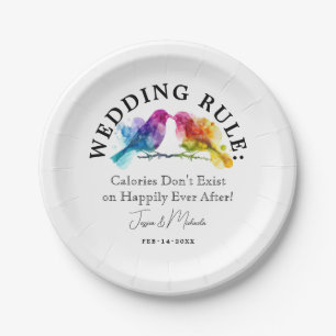 LGBTQ+ Wedding Rule Rainbow Lovebirds Paper Plates