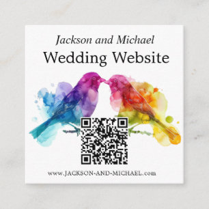 LGBTQ+ wedding website Rainbow Lovebirds Enclosure Card