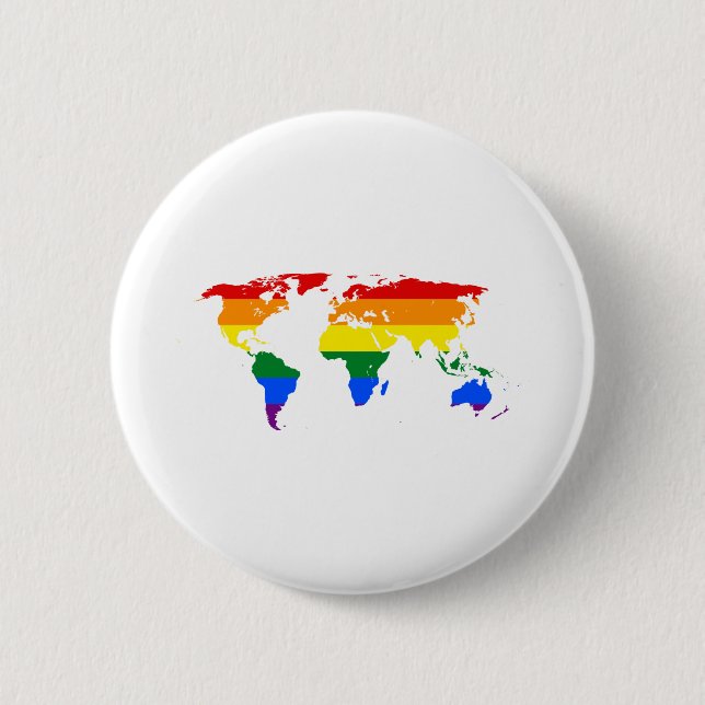 LGBTQ World Map Rainbow Button (Front)
