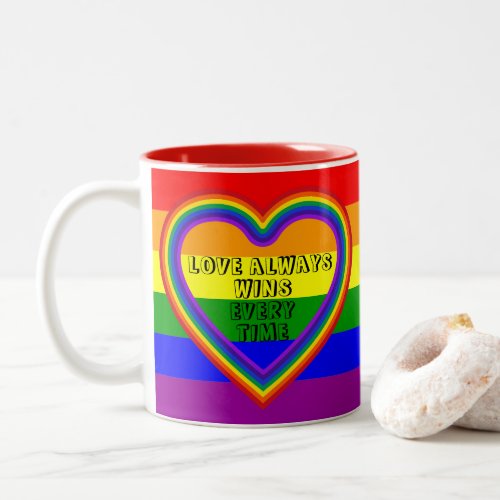 LGBTQAI Gay Pride Flag with Text  Photo Two_Tone Coffee Mug