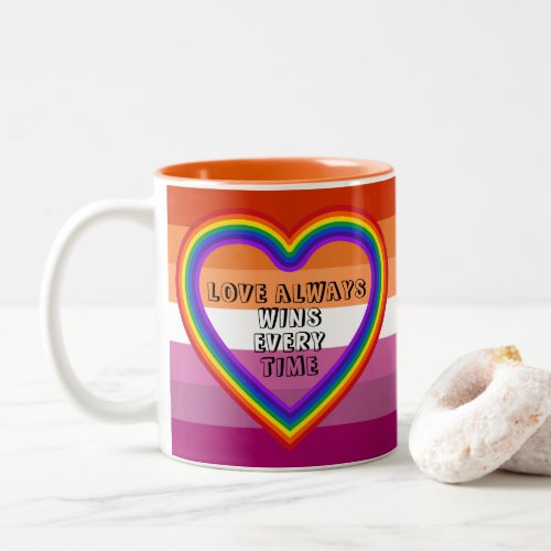 LGBTQAI Lesbian Pride Flag with Text Two_Tone Coffee Mug