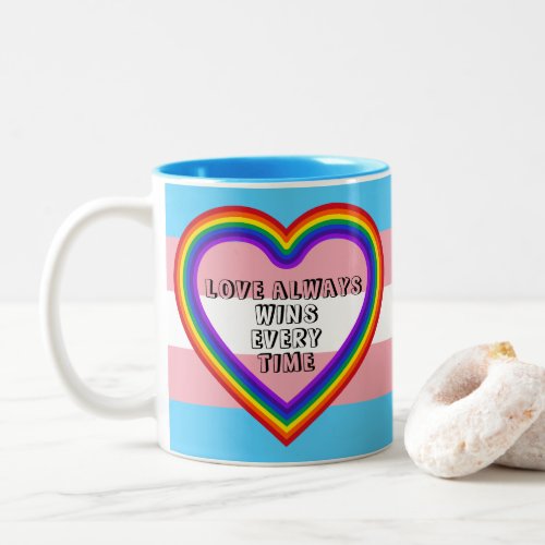LGBTQAI Transgender Pride Flag with Text Two_Tone Coffee Mug