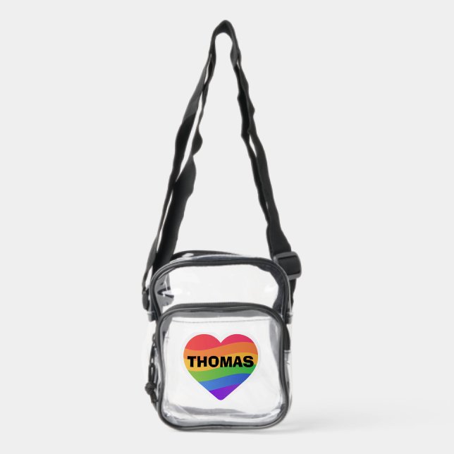 LGBTQI+ HEART PERSONALIZED CLEAR CROSSBODY BAG  (Front)