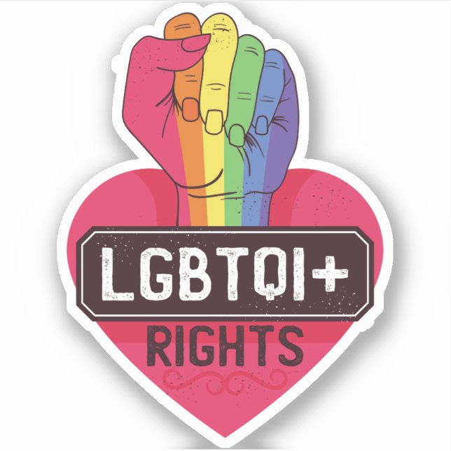 LGBTQI Rights Rainbow Flag Fist Pride March Sticker (Front)