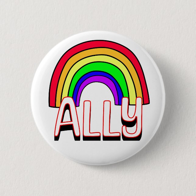 LGBTQIA+ Ally | Cute Rainbow and Heart Pride  Button (Front)