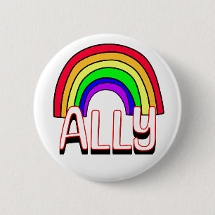LGBTQIA+ Ally Cute Rainbow and Heart Pride Button
