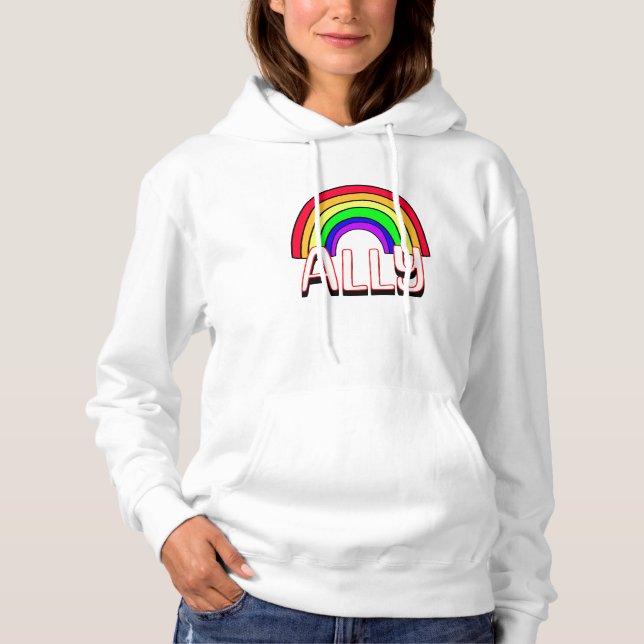 LGBTQIA+ Ally | Cute Rainbow and Heart Pride  Hoodie (Front)