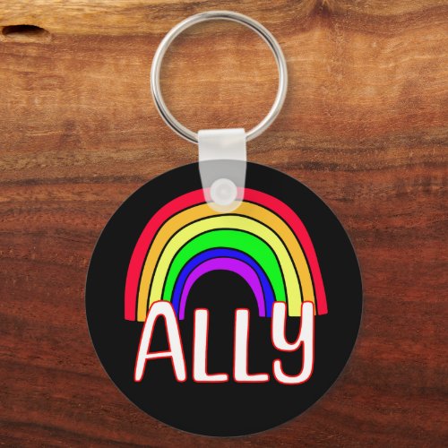 LGBTQIA Ally  Cute Rainbow and Heart Pride  Keychain