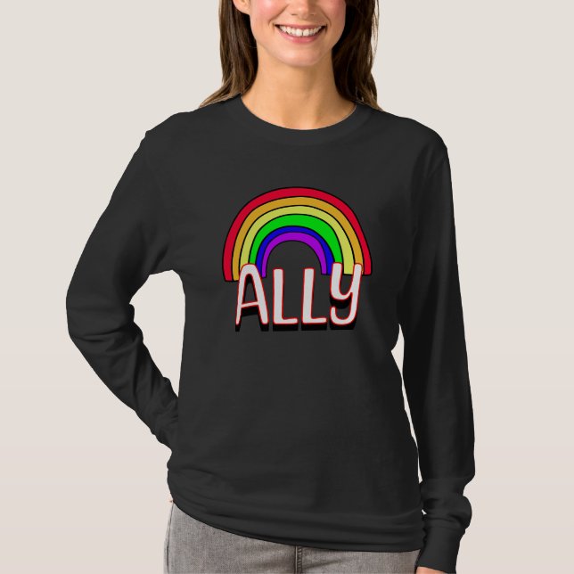 LGBTQIA+ Ally | Cute Rainbow and Heart Pride  T-Shirt (Front)