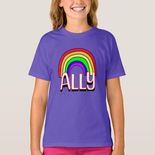 LGBTQIA+ Ally | Cute Rainbow and Heart Pride  T-Shirt (Front)