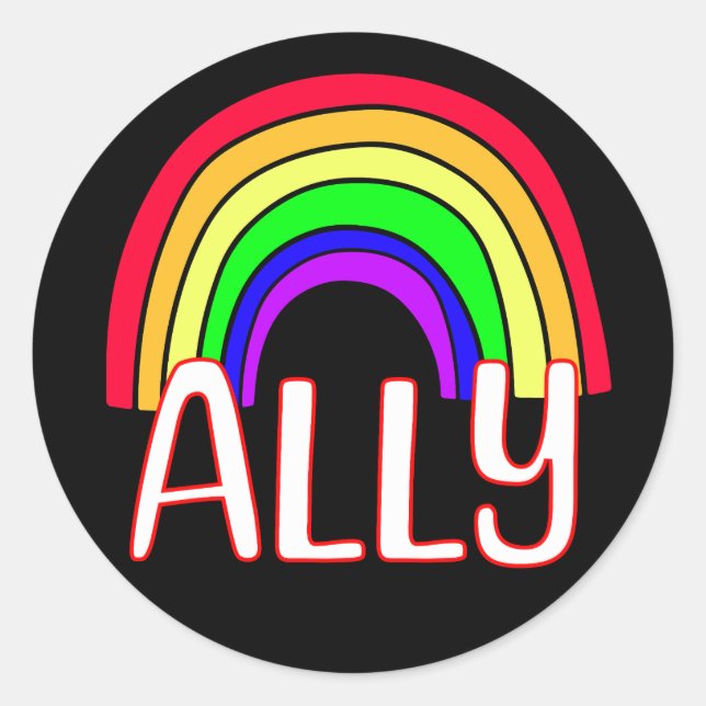 LGBTQIA+ Ally | Cute Rainbow Support Pride Classic Round Sticker (Front)
