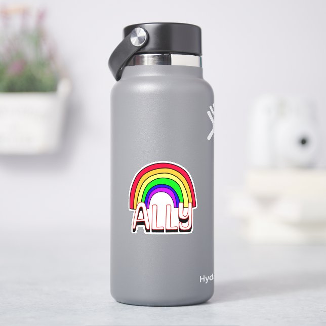 LGBTQIA+ Ally | Cute Rainbow Support Pride Sticker (HydroFlask)