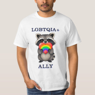 LGBTQIA+ Ally Raccoon with Rainbow Heart T-Shirt
