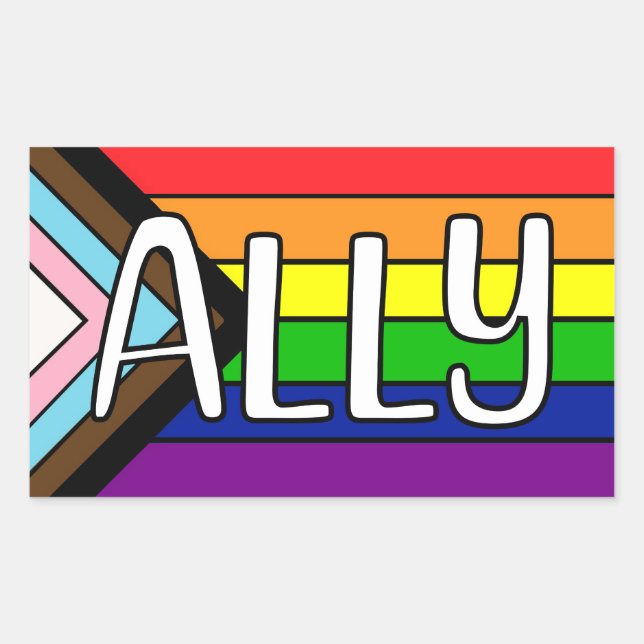 LGBTQIA+ Ally | Rainbow Flag Rectangular Sticker (Front)