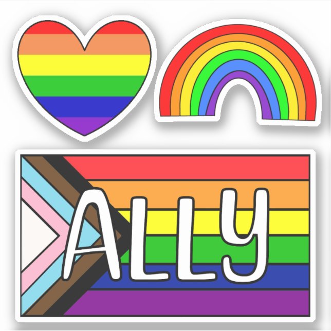 LGBTQIA+ Ally | Rainbow Flag Sticker (Front)