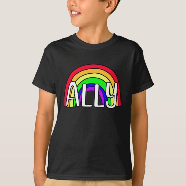 LGBTQIA+ Ally | Rainbow Flag T-Shirt (Front)
