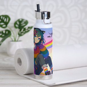 LGBTQIA+ Anime Girl Lesbian Pride Personalized Water Bottle