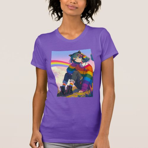 LGBTQIA Anime Girl Lesbian Pride  T_Shirt