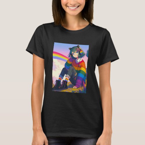 LGBTQIA Anime Girl Lesbian Pride  T_Shirt