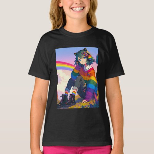 LGBTQIA Anime Girl Lesbian Pride  T_Shirt