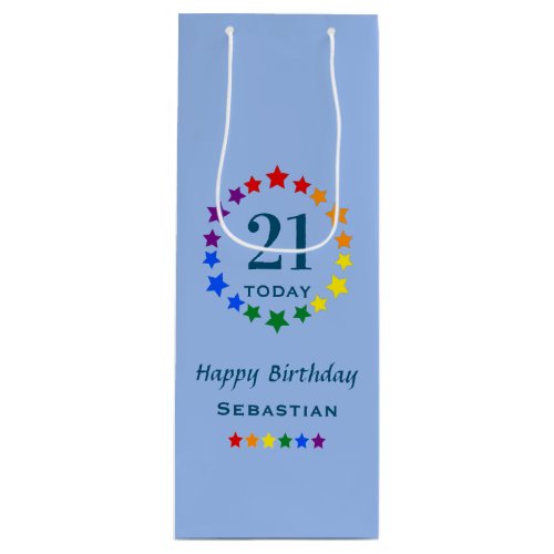 LGBTQIA Blue 21 Today or Any Age and Name Birthday Wine Gift Bag