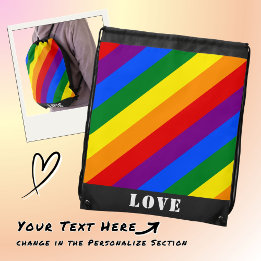LGBTQIA+ custom Rainbow Flag Stripes Pride Month Drawstring Bag
