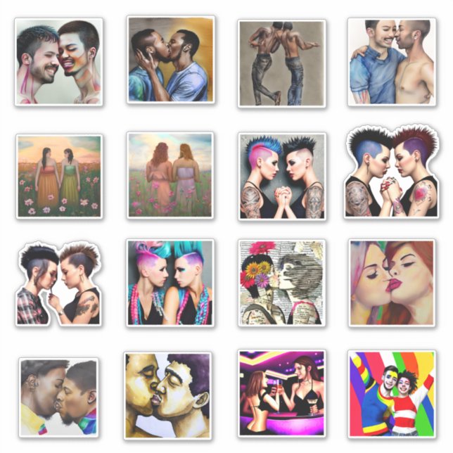 LGBTQIA+ Diverse Couples in Love Sticker (Front)