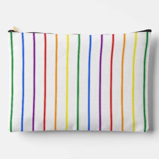 LGBTQIA Gay Pride 6 Stripe Rainbow Ticking Stripe Accessory Pouch (Front)