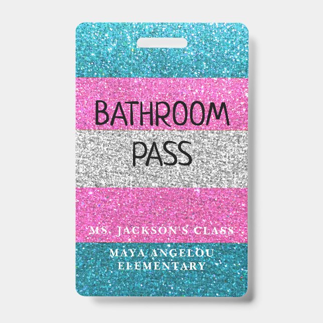LGBTQIA Glitter Back To School Bathroom Hall Pass Badge (Front)
