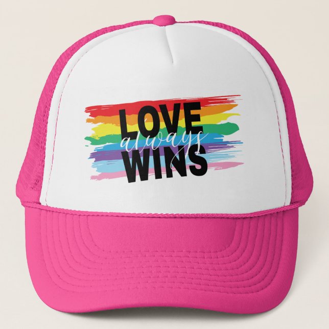 LGBTQIA Love always Wins, Pride, Rainbow Trucker Hat (Front)